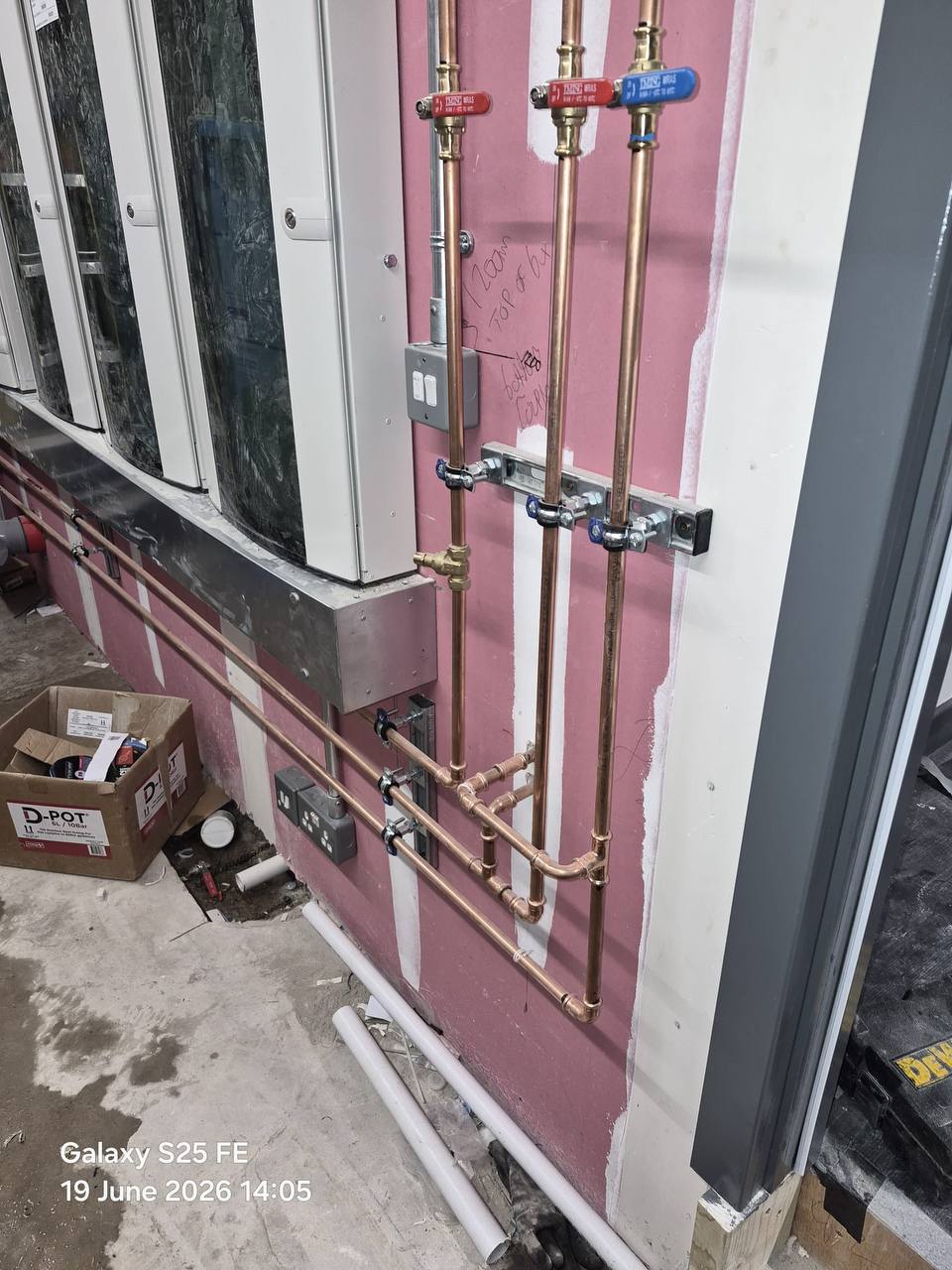 Copper pipe rough-in with valves