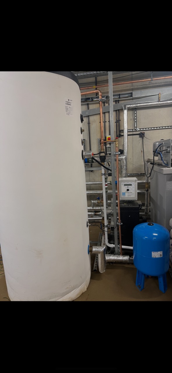 Northwood cylinder and expansion vessel during plant room assembly