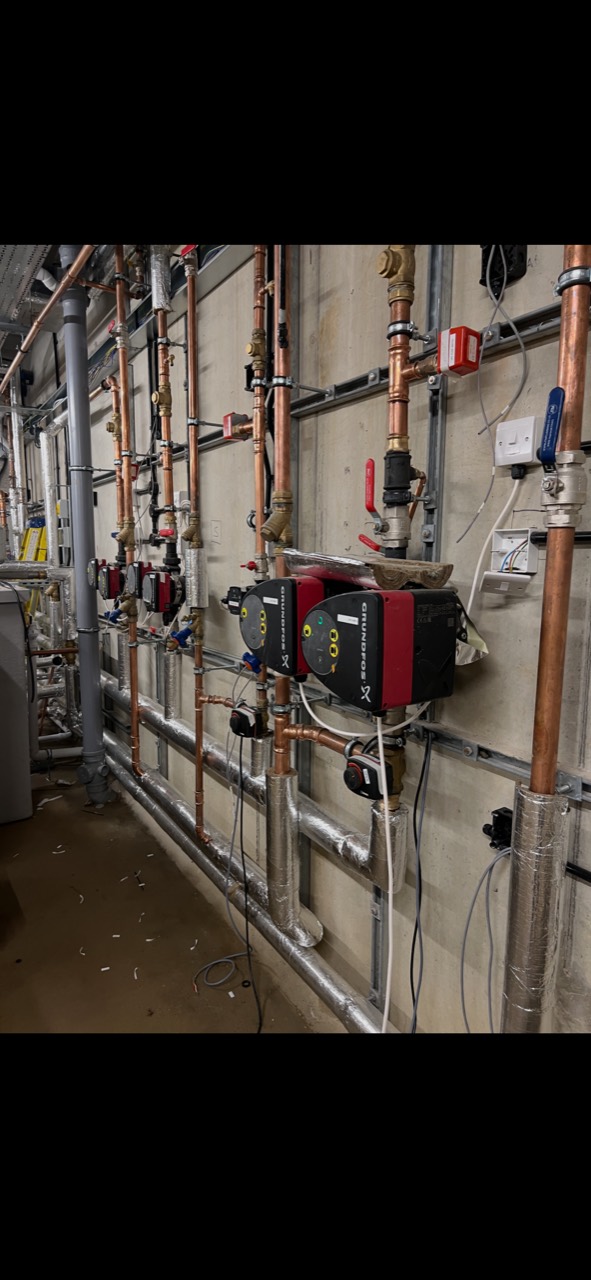 Northwood plant room pumps and hydronic pipework