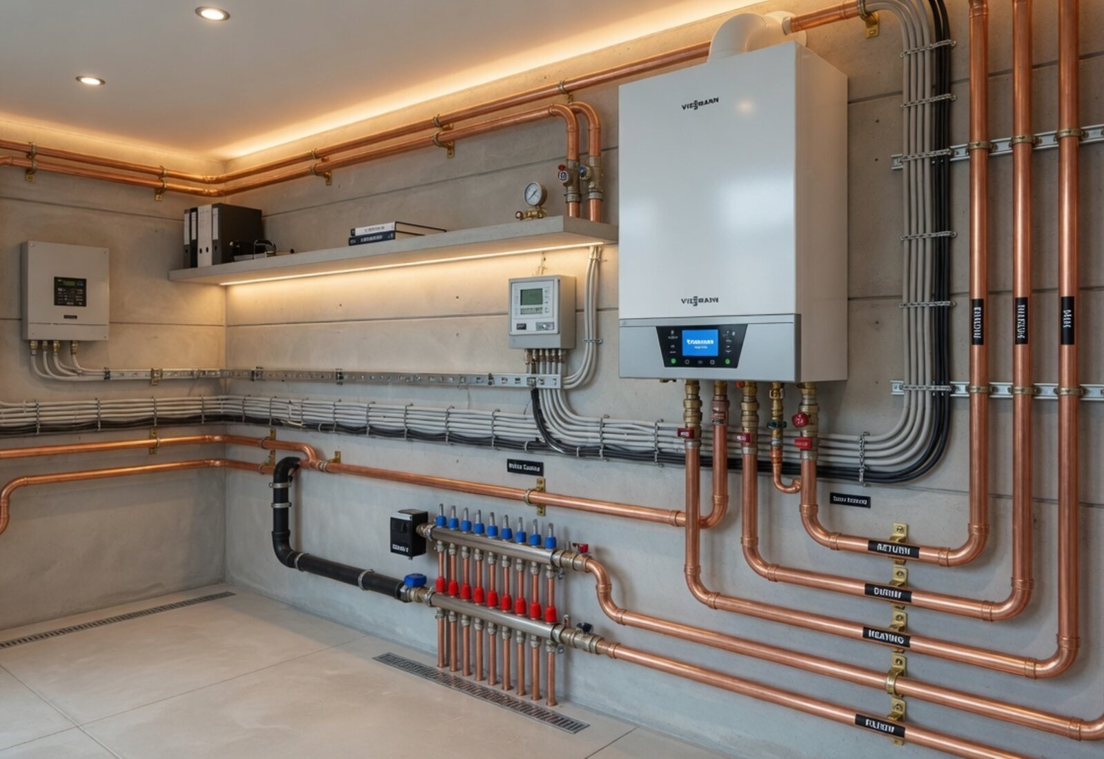 Heating plant room pipework and equipment