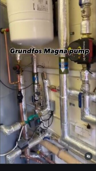 Grundfos Magna circulation pump and insulated pipework in the Dorset school plant room