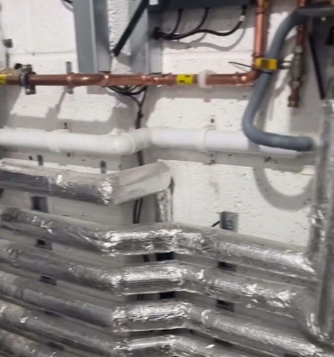 Insulated heating distribution pipework in the Hampstead plant room